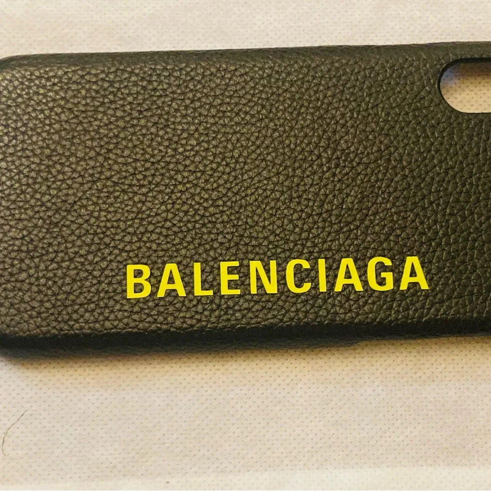 Balenciaga black leather iPhone cases white branding on black cover